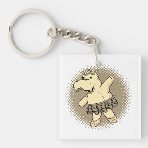 Sepia Ballerina Hippo With Tutu Keychain