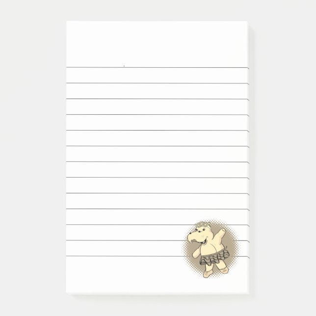 Sepia Ballerina Hippo With Tutu Lined Post-it Notes (Front)