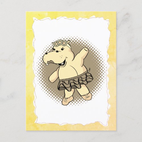 Sepia Ballerina Hippo With Tutu Old Paper Frame Postcard