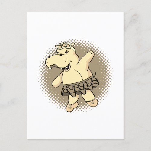 Sepia Ballerina Hippo With Tutu Postcard