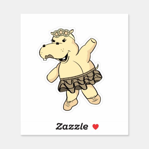 Sepia Ballerina Hippo With Tutu Sticker