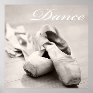 Sepia Ballet Slipper Pointe Shoes Dance Template Poster