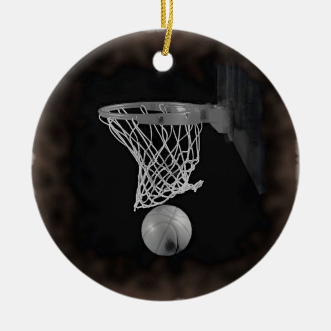 Sepia Basketball Ceramic Ornament (Front)