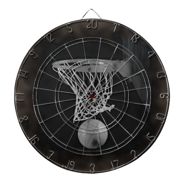 Sepia Basketball Dartboard With Darts (Front)