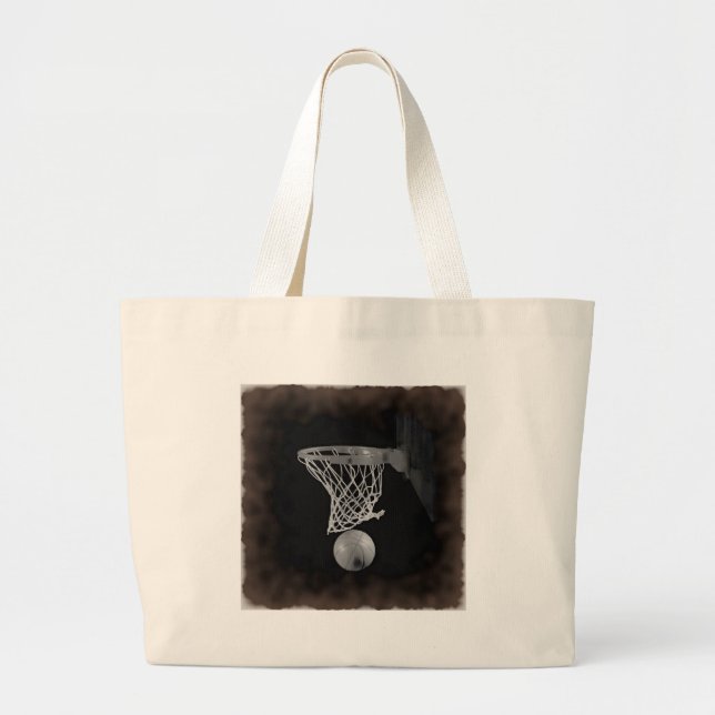 Sepia Basketball Large Tote Bag (Front)