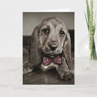 Sepia Basset Hound Puppy Happy Valentine's Day Holiday Card