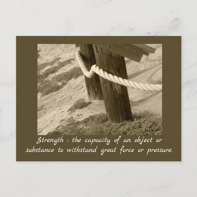 Sepia Beach Rope Photo with Strength Definition Postcard (Front)