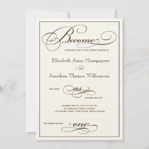 Sepia Become as One Script Wedding Invitation