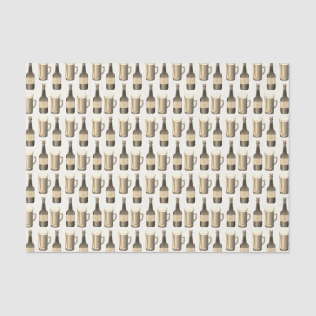 Sepia Beer Bottles and Glass Pattern Tissue Paper (Front)