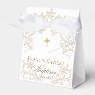 sepia beige crest baby boy Baptism Favor Boxes