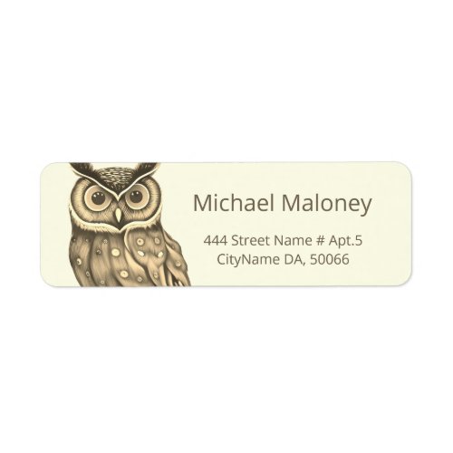 Sepia Beige Owl AI Painted Style Label