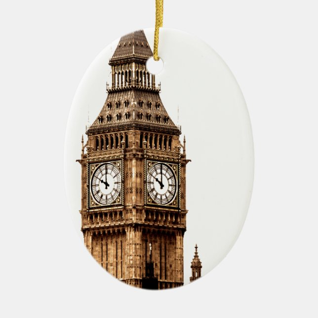 Sepia Big Ben Tower Ceramic Ornament (Front)