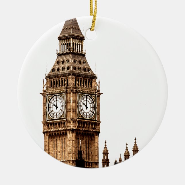 Sepia Big Ben Tower Ceramic Ornament (Front)