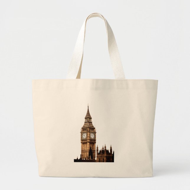 Sepia Big Ben Tower Large Tote Bag (Front)
