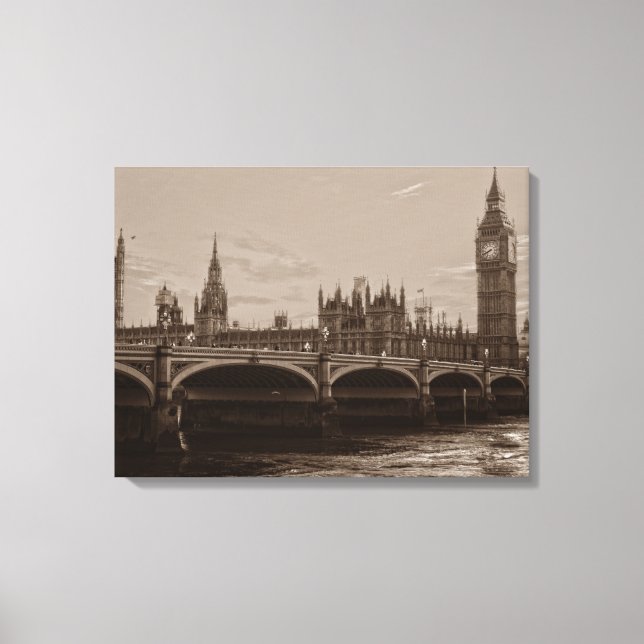 Sepia Big Ben Tower Palace of Westminster Canvas Print (Front)
