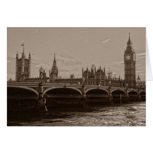 Sepia Big Ben Tower Palace of Westminster Cards (Front Horizontal)