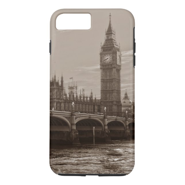 Sepia Big Ben Tower Palace of Westminster Case-Mate iPhone Case (Back)