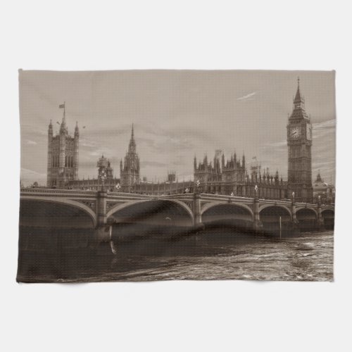 Sepia Big Ben Tower Palace of Westminster Kitchen Towel