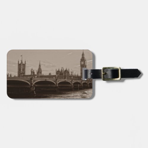 Sepia Big Ben Tower Palace of Westminster Luggage Tag