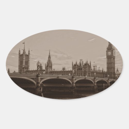 Sepia Big Ben Tower Palace of Westminster Oval Sticker