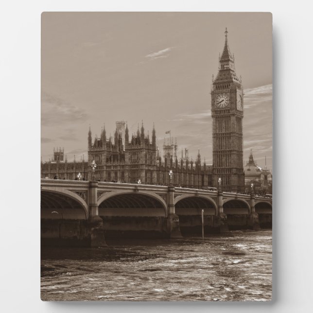 Sepia Big Ben Tower Palace of Westminster Plaque (Front)
