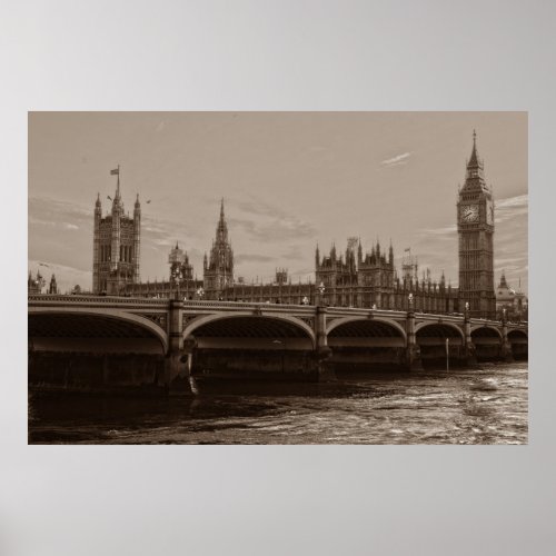 Sepia Big Ben Tower Palace of Westminster Poster