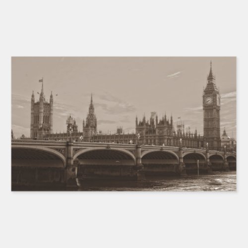Sepia Big Ben Tower Palace of Westminster Rectangular Sticker