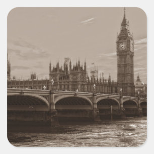 Sepia Big Ben Tower Palace of Westminster Square Sticker