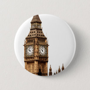 Sepia Big Ben Tower Pinback Button