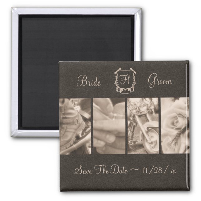 Sepia Biker Wedding Photos Save the Date Magnet (Front)