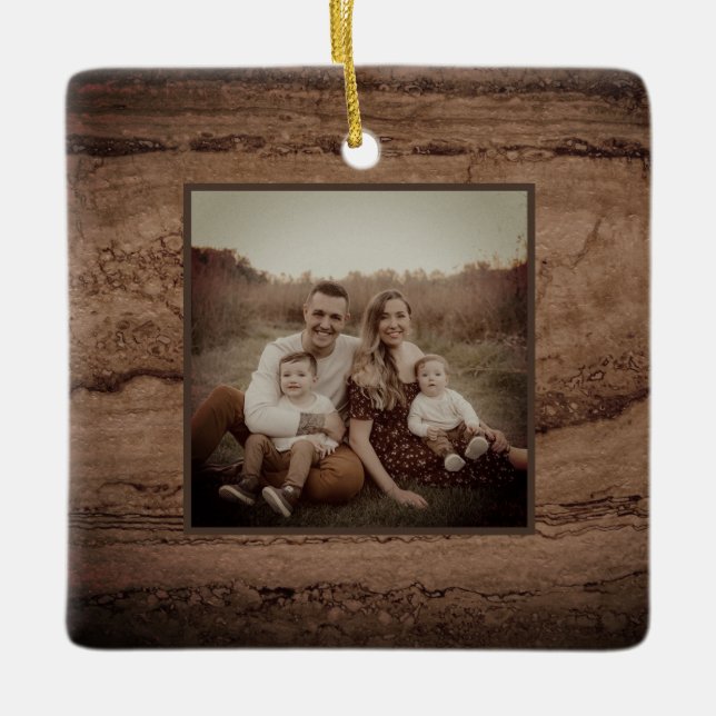 Sepia black brown tan Granite rock stone Ceramic Ornament (Front)