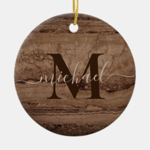 Sepia black brown tan Granite rock stone Ceramic Ornament