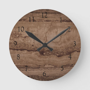 Sepia black brown tan Granite rock stone Round Clock