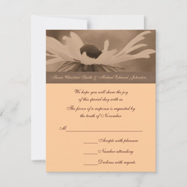 Sepia Black Eyed Susan Flower Wedding  RSVP Card (Front)
