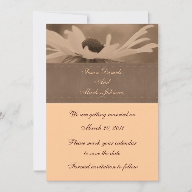 Sepia Black Eyed Susan Wedding Save The Date Invitation (Front)