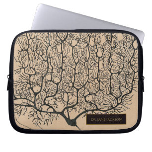 Sepia Black Vintage Neuron Drawing Neurology Name Laptop Sleeve