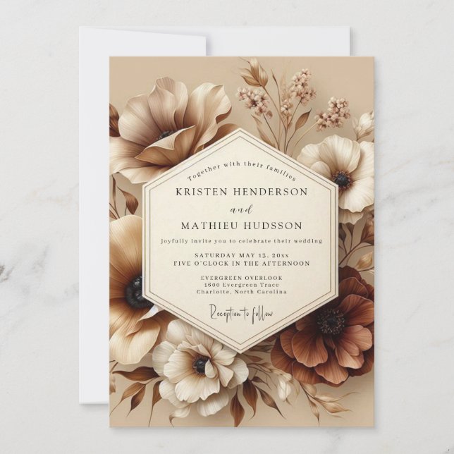 Sepia Bloom Autumn Romance Wedding Invitation (Front)