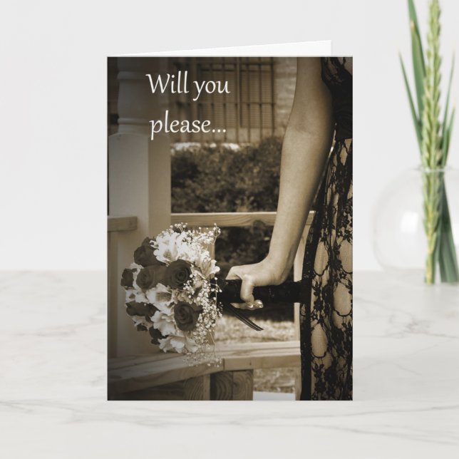 Sepia Bouquet Matron of Honor Request Card (Front)