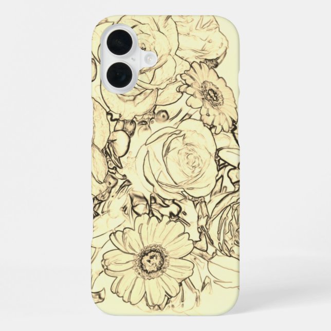 Sepia Bouquet Outline Roses Daises iPhone Case (Back)