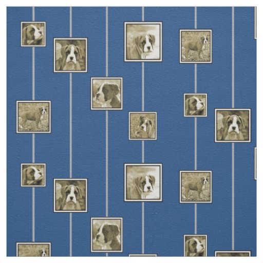 Sepia Boxer Puppy Dogs on Blue Fabric