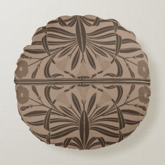 Sepia Brown Art Nouveau Round Pillow