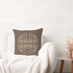 Sepia Brown Art Nouveau Throw Pillow
