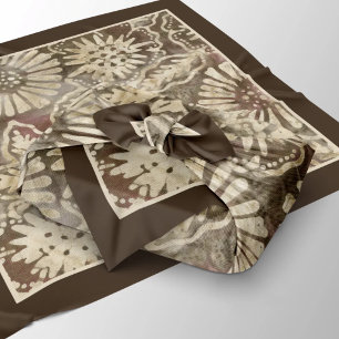 Sepia Brown Beige Boho Batik Floral Pattern Bandana