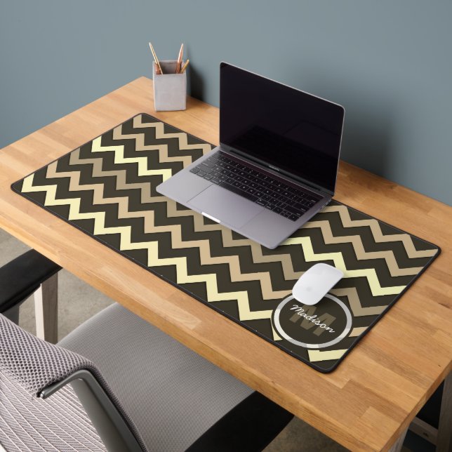Sepia brown Chevron Cool retro pattern Monogram Desk Mat (Office 2)