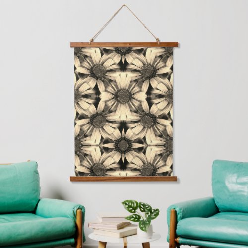 Sepia Brown Daisy Flowers Abstract Pattern    Hanging Tapestry