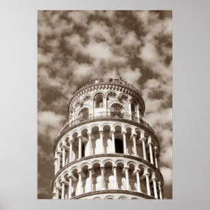 Sepia Brown Leaning Tower of Pisa Italy Poster