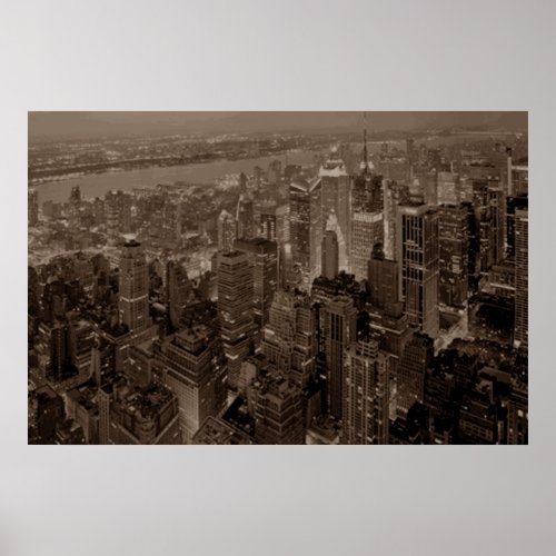 Sepia Brown New York City Night Artwork Poster