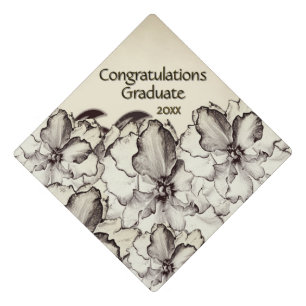 Sepia Brown Orchid Garden Graduation Cap Topper