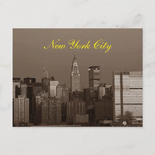 Sepia Brown Script New York City Skyline Postcard