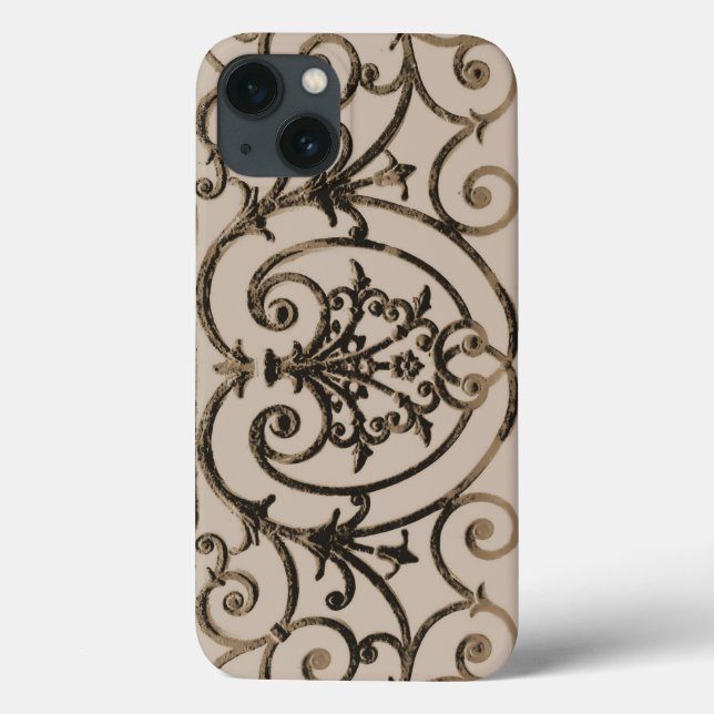 Sepia brown scrollwork pattern Case-Mate iPhone ca Case-Mate iPhone Case (Back)